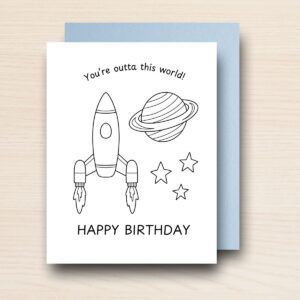 Colour-Me Birthday Card: ROCKETSHIP