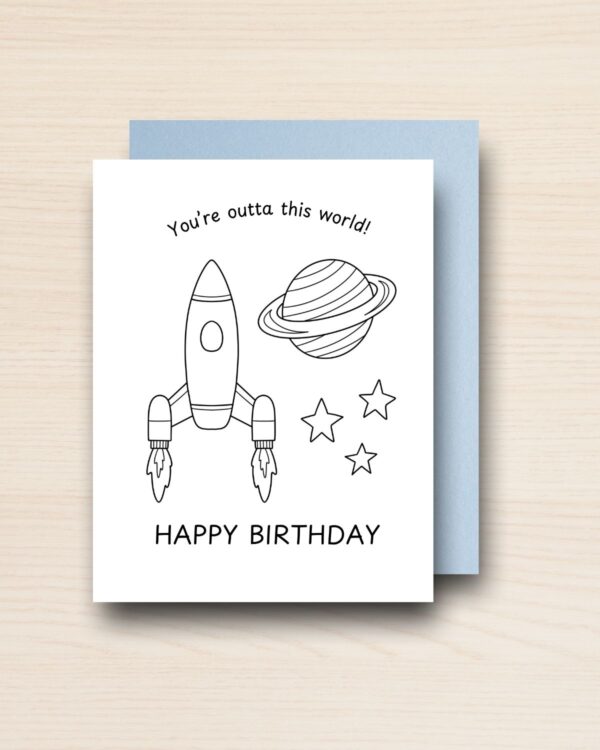 Colour-Me Birthday Card: ROCKETSHIP