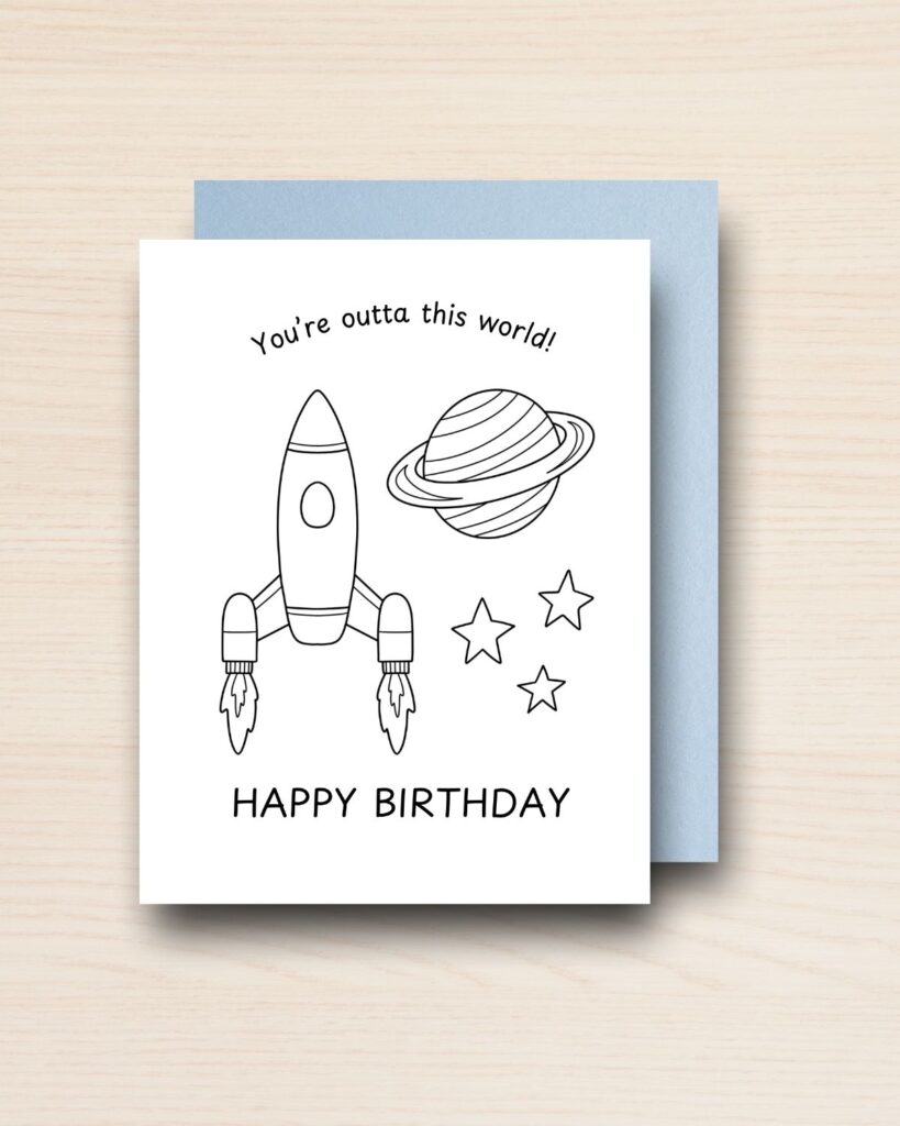 Colour-Me Birthday Card: ROCKETSHIP